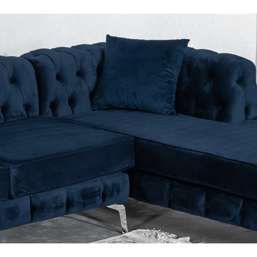Rocky Chesterfield Navy Blue Velvet Corner Sofa - Luxurious Comfort with Deep Buttoning - UK Luxury Furniture